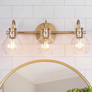 Stockton Modern 3-Light Gold Bathroom Vanity Light Powder Room Wall Sconce with Clear Globe Glass Shades