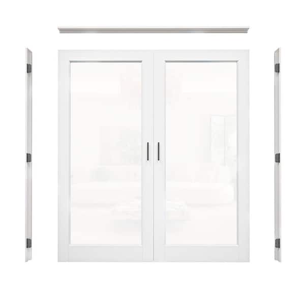 72 in. x 80 in. 1-Lite Clear Glass Universal White Solid Core MDF Double Prehung French Door w/Separate Jamb&Ball Catch