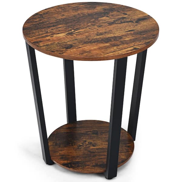Costway 22.5 in. Retro Brown Industrial End Table Metal Frame with Storage Shelf