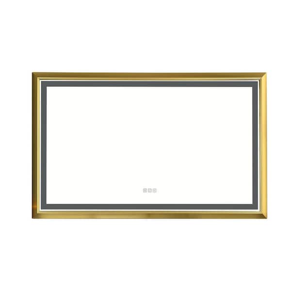 Polibi 48 in. W x 30 in. H Rectangular Framed Wall Mounted LED Light Bathroom Vanity Mirror with Anti-Fog and Dimmable, Gold