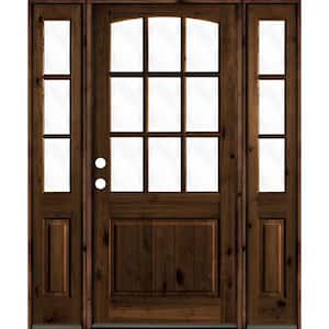 60 in. x 96 in. Knotty Alder Right-Hand/Inswing 9-Lite Clear Glass Red Mahogany Stain Wood Prehung Front Door/Sidelites