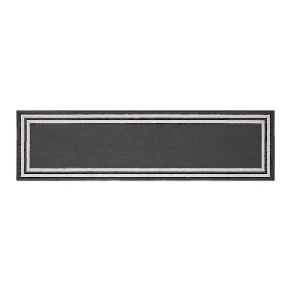 Debbie Double Border 2-Tone Dark Grey/Ivory 2 ft. x 8 ft. Tufted Border Polypropylene Runner Rug