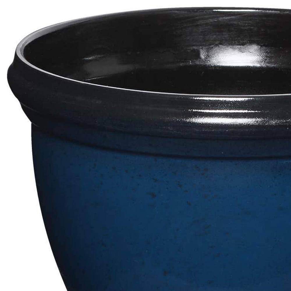 Monaco Blue Glossy Resin Outdoor Patio Planter, 12-Inch