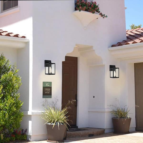 Martin 9 in. Black Outdoor Hardwired Wall Lantern Sconce with Clear Glass Shade and No Bulbs Included (2-Pack)