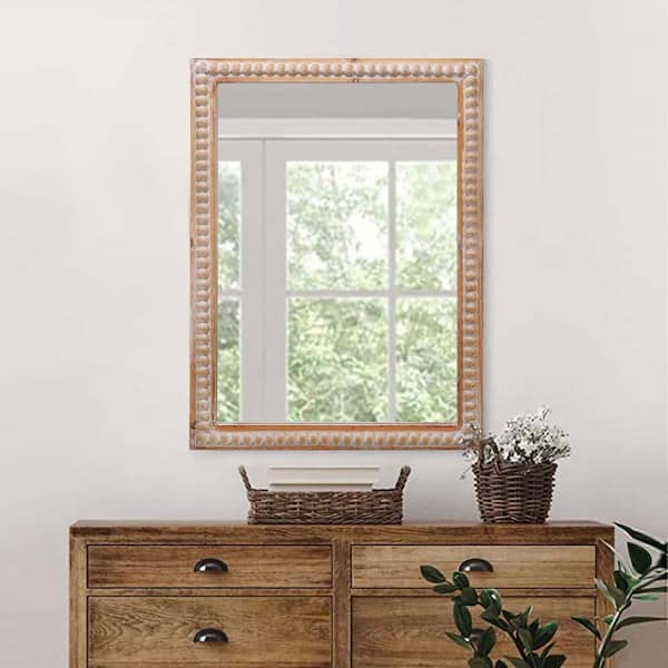 22 in. W x 30 in. H Wood Framed Mirrors, Wooden Frame Wall Mirror Farmhouse Wall Mounted Mirror for Hallway Home Decor
