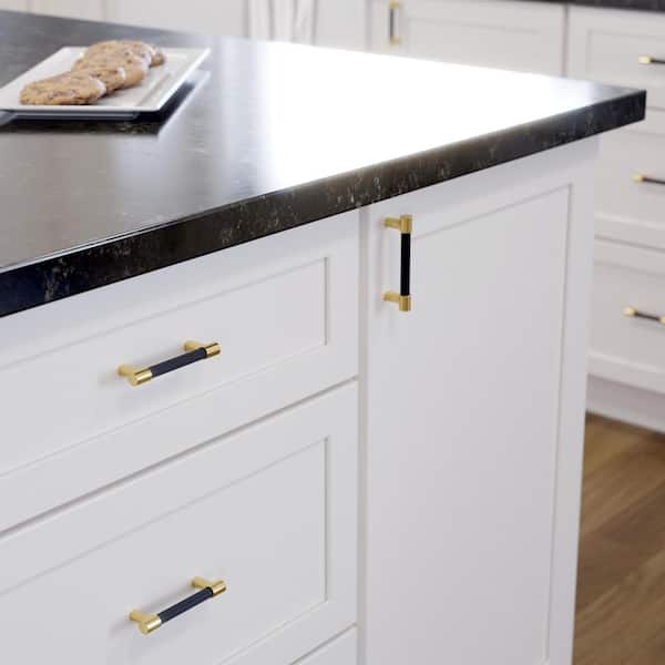 (10-Pack) Fluted 3 in. (76 mm) Modern Matte Black and Brushed Modern Gold Cabinet Handle Drawer Pulls