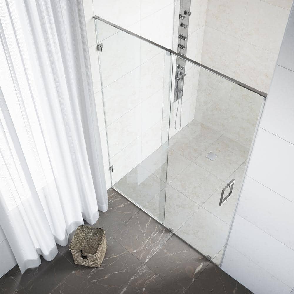 Ryland 60" Frameless Chrome Sliding Shower Door with Clear Glass