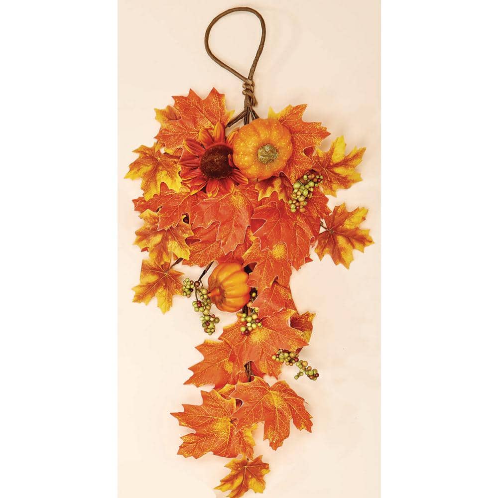 22 in. WP Sunflower Leaf and Pumpk in Teardrop