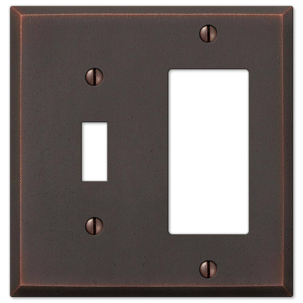 Aged Bronze Cast Metal 1 Toggle 1 Rocker Wallplate