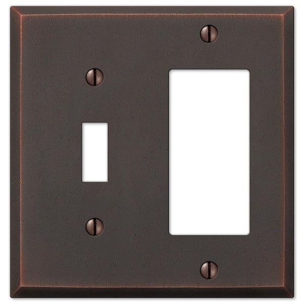 AMERELLE Manhattan 2 Gang 1-Toggle and 1-Rocker Metal Wall Plate - Aged Bronze