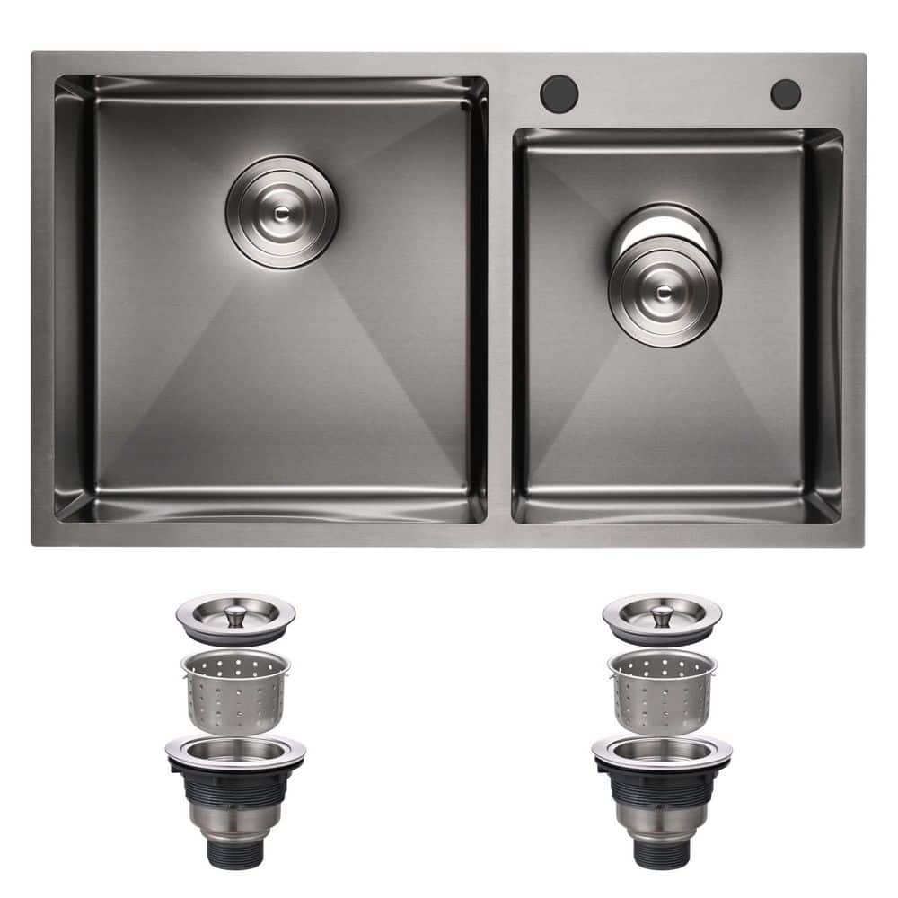 32 in. Drop-In Double Bowl 16-Gauge Black Stainless Steel Kitchen Sink with Drain Assembly price history on PriceWatchPro