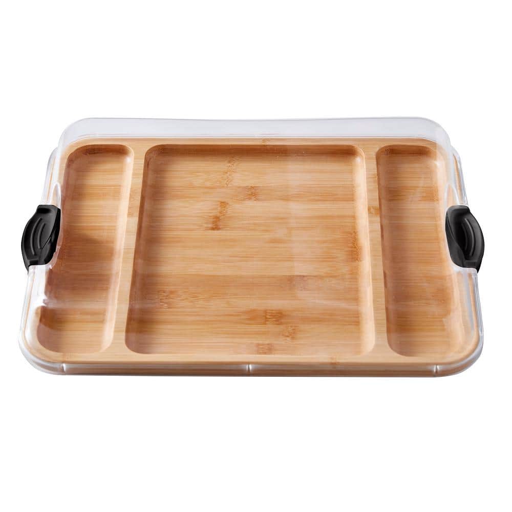 Bamboo Charcuterie Board with Clear Locking Lid and Compartments