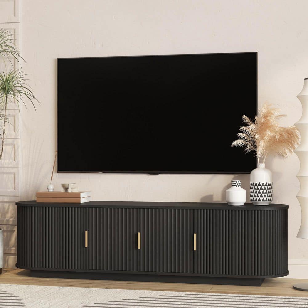 Nyvon Country Black Fluted Wooden Oval TV Stand Fits TV's up to 75 in. Entertainment Center with Adjustable Shelves price history on PriceWatchPro