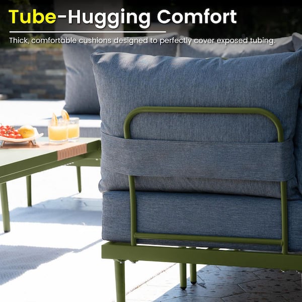 2 Piece Metal Outdoor Patio Conversation Set with 2-Single Sofa, Conversation Chair with Grey Cushions and Green Frame
