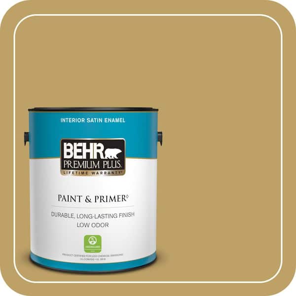BEHR PREMIUM PLUS 1 gal. #360F-5 Desert Moss Satin Enamel Low Odor Interior Paint & Primer
