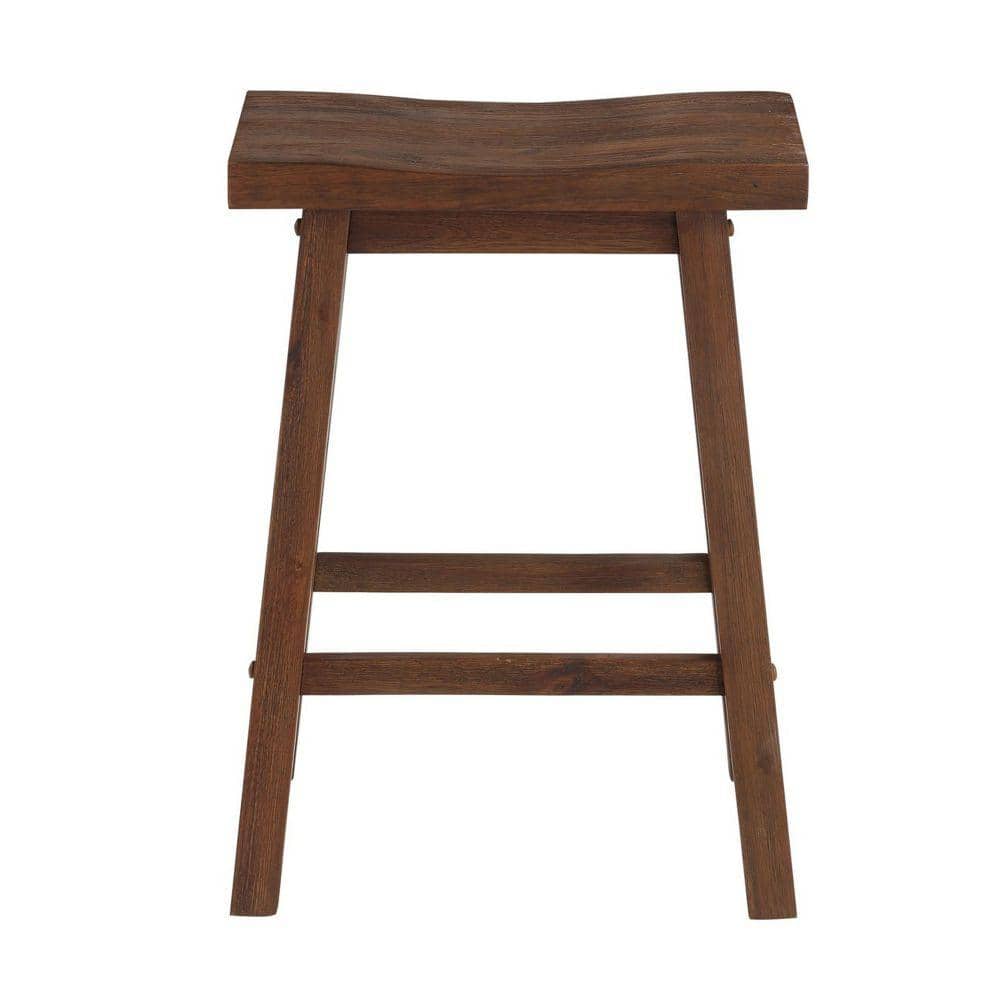 Adjustable Brown Wood Saddle Style Swivel Stool
