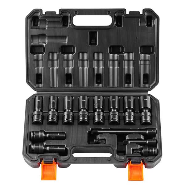 360° Swivel Impact Socket Set, 3/8 in. Socket Set 14-Pieces Deep Universal Metric 10-19mm, 6 Point Cr-Mo Alloy Steel