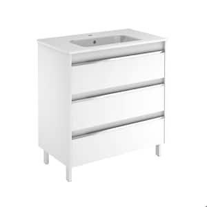 Belle 31.6 in. W x 18.1 in. D x 33.4 in. H Bathroom Vanity Unit in Gloss White with Vanity Top and Basin in White