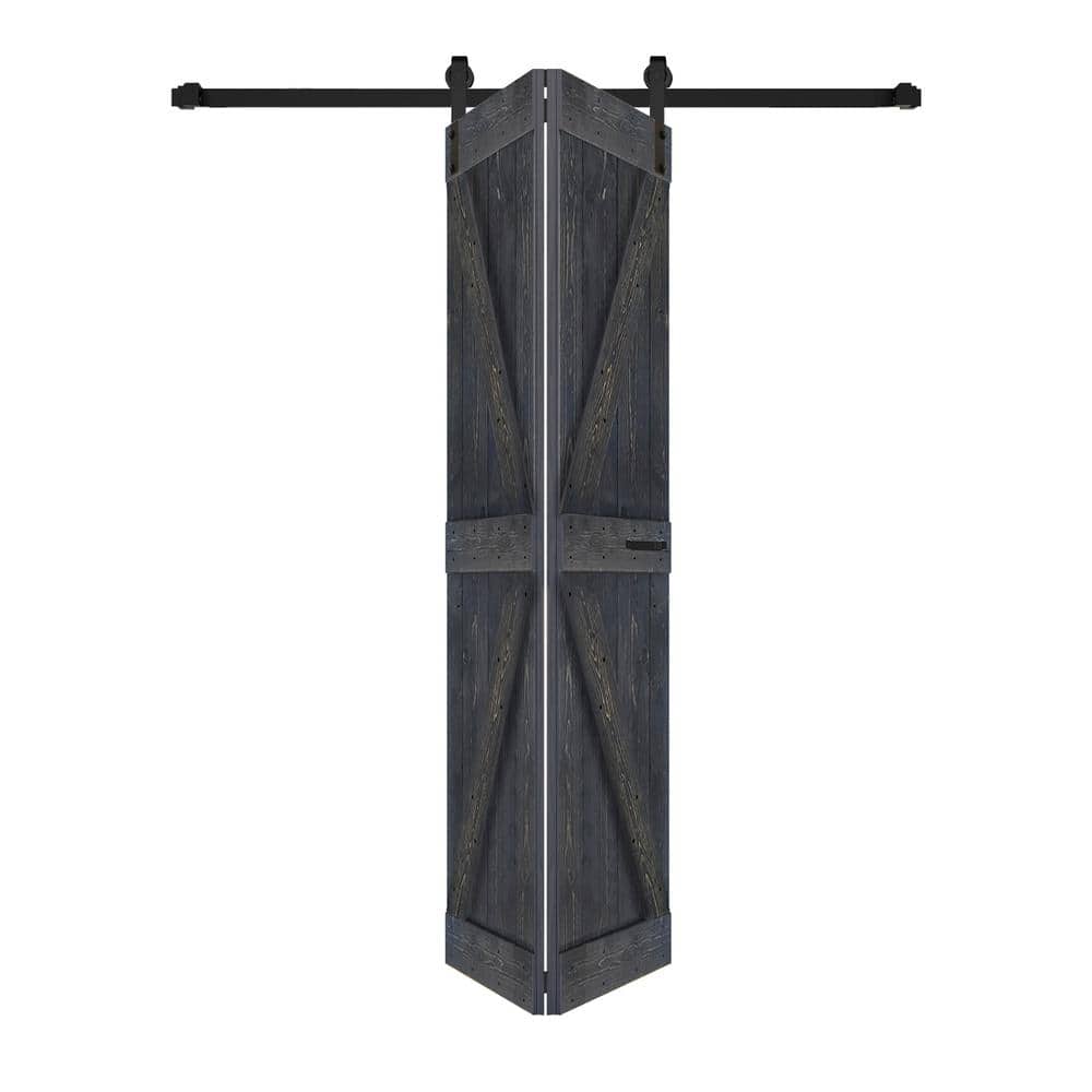 Carbon Gray Solid Wood Bi-Fold Barn Door with Matte Finish