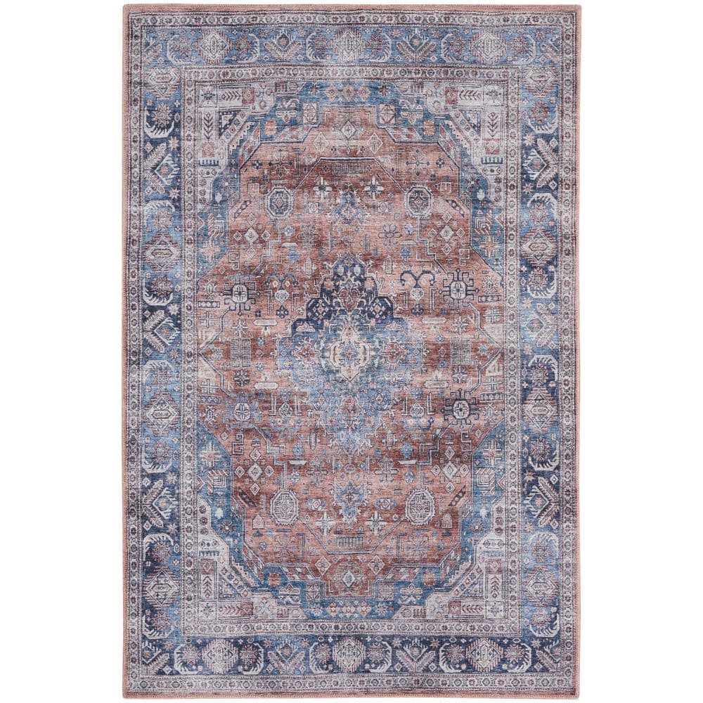 Vintage Charm Blue Multi 4' x 6' Flat Woven Washable Wool Blend Rug