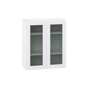 Bright White Glass Assembled Wall Kitchen Cabinet with 2 Doors (30 in. W x 35 in. H x 14 in. D)