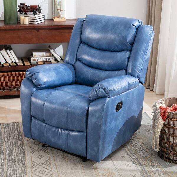 blue leather manual recliner