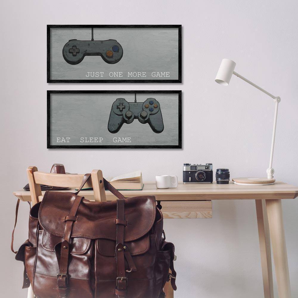 Gamer Phrases on Grey by Kim Allen 2 Piece Black Framed Typography Giclee Art Print 10 in. x 24 in.