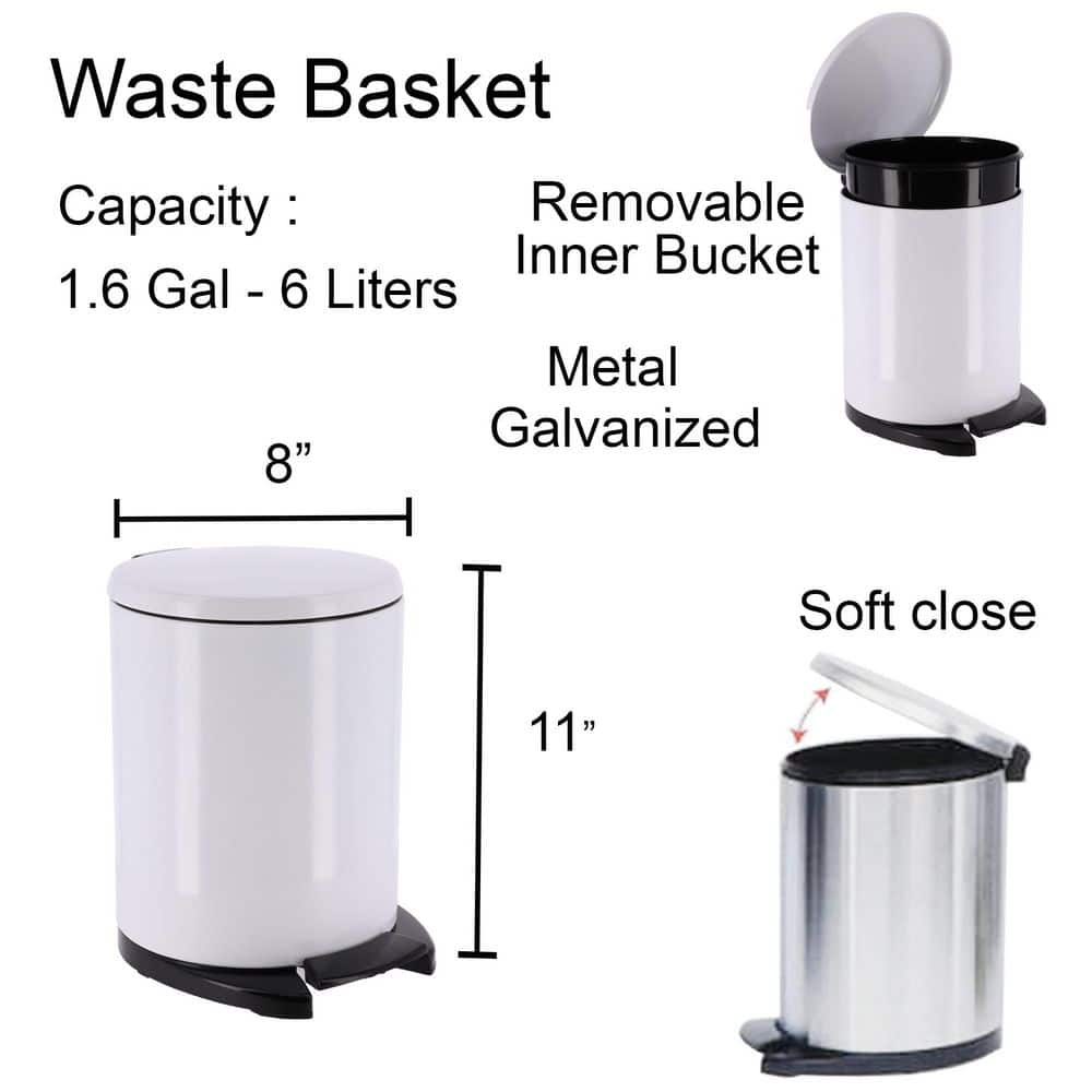 White Stainless Steel Soft Close Round Pedal Trash Can