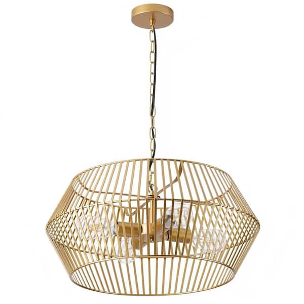 4 Lights Gold Metal Material Pendant Light Design with Adjustable Hanging Length, Bulbs are not included