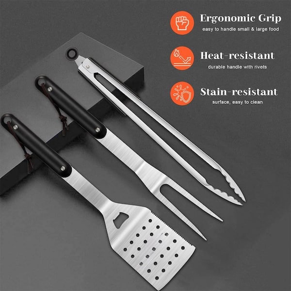 BBQ-AID Pro Grill Set - 6 Piece Bundle - Featuring Grill Brush, Replacement  Heads, Spatula, Tongs, and Fork