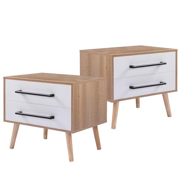 Unbranded 2-Drawer Maple End Side Table Nightstand 24 in. W x 16 in. D x 21 in. H (Set of 2)