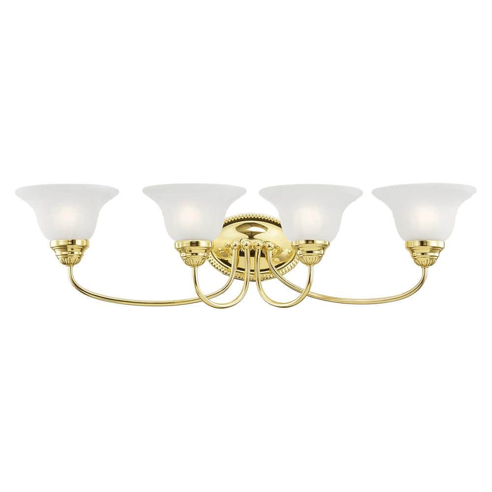 Edgemont Polished Brass 4-Light Vanity with White Alabaster Glass
