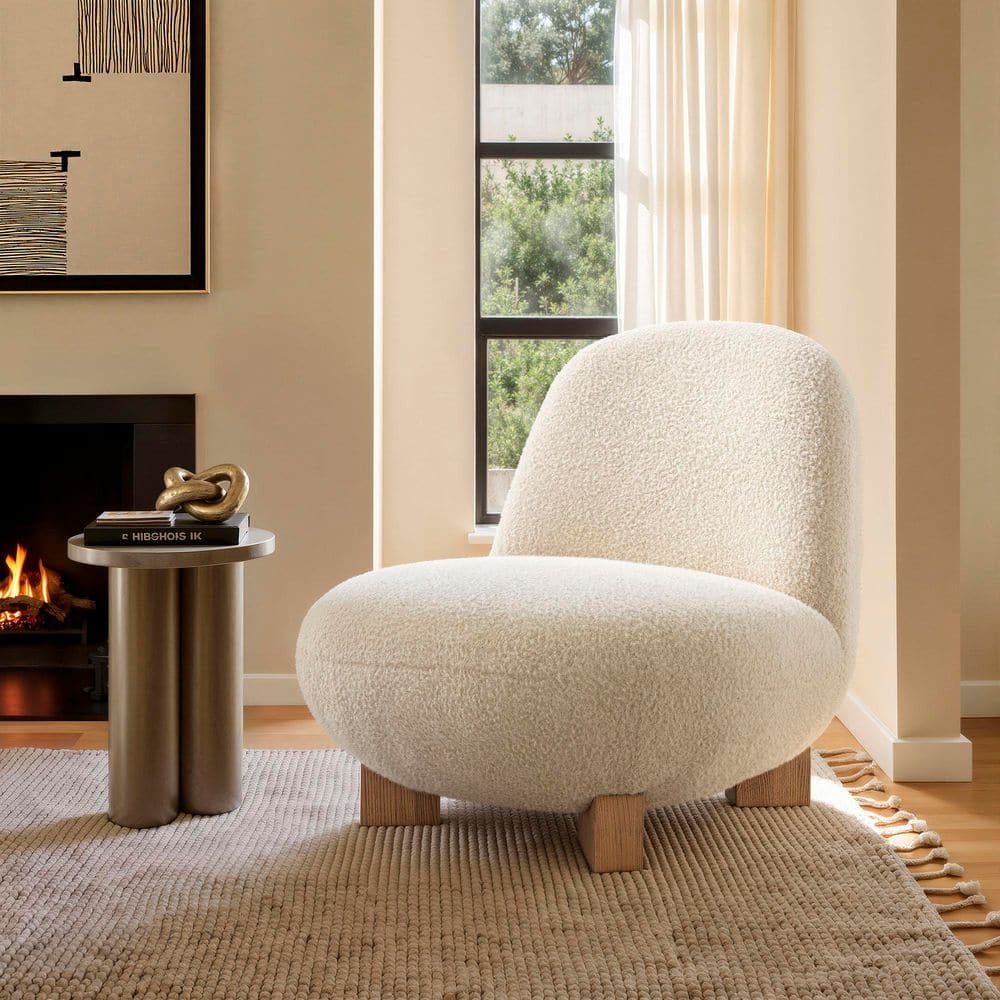 Norwood Faux Mohair Bean Shaped Accent Side Chair in Fawn