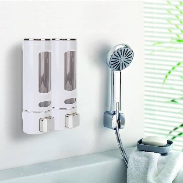 White Silver Soap Dispenser Lotion Dispenser Wall Mount Manual Shower Gel Container for Bathroom Kitchen 15oz