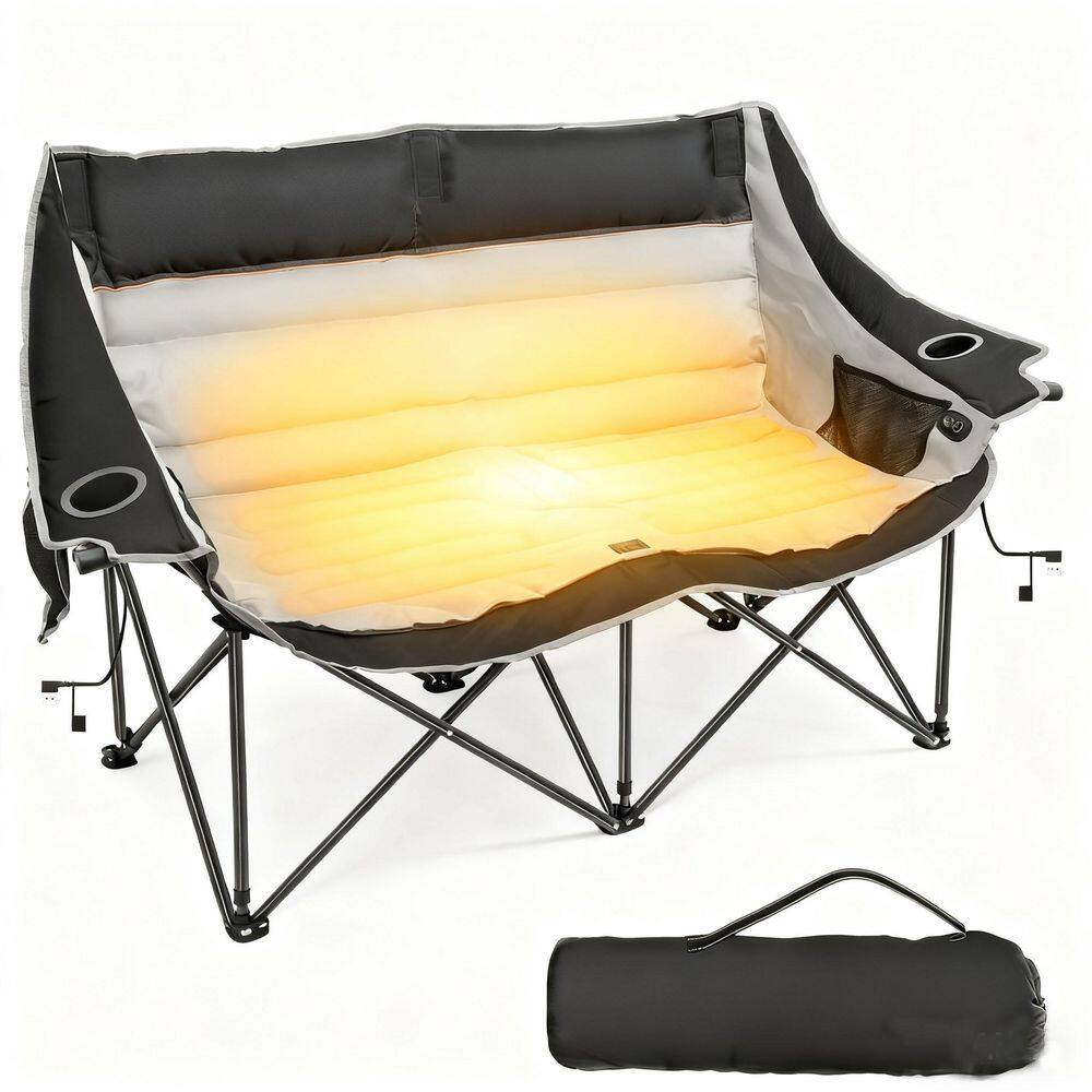 Heated Double Camping Chair - 4 Heating Zones, 650lb Capacity, Portable Loveseat
