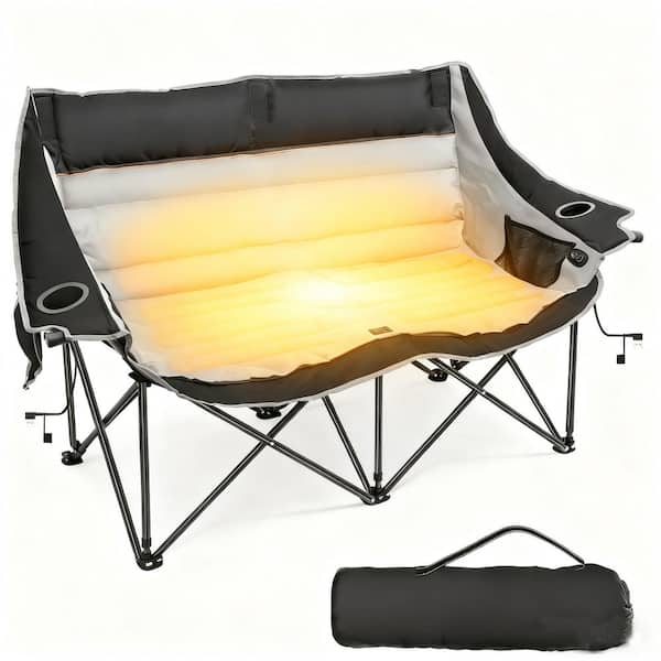 Heated Double Camping Chair-3 Heat Levels, 4 Heating Zones, Portable Folding Loveseat-660 lbs. Support