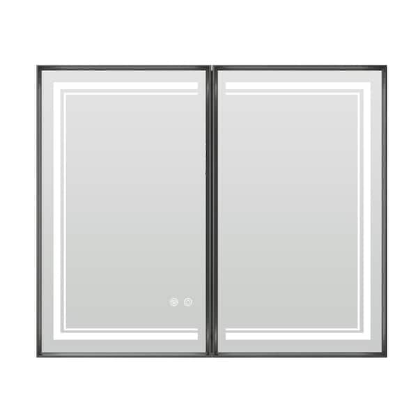30 in. W x 36 in. H Rectangular Aluminum Alloy Framed Recessed/Surface Mount Medicine Cabinet with Mirror Dimmable LED