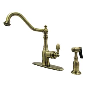 American Classic Deck Mount Single Handle Standard Kitchen Faucet with Sprayer in Antique Brass