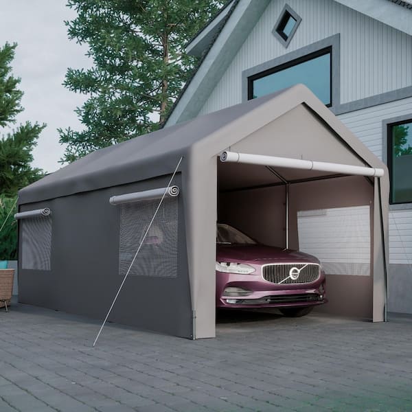 Unbranded 10 ft. x 20 ft. Outdoor Heavy Duty Boat Shed Garage Carports, with Removable Sides and Roll up Ventilation Windows Grey