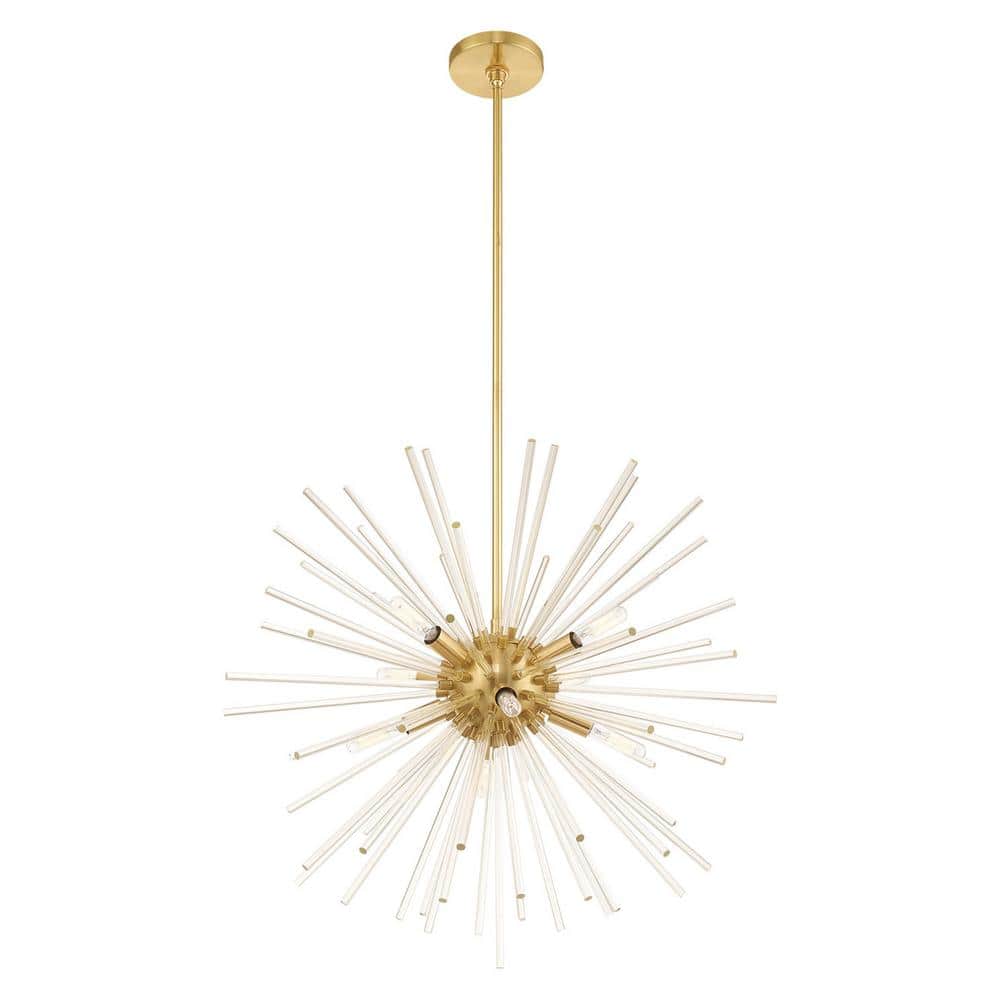 Elegant Utopia 8-Light Satin Brass Chandelier with Crystal Rods