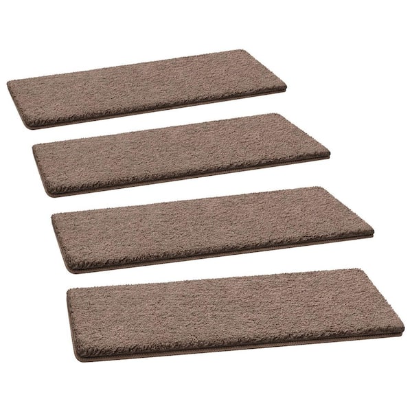 Plush Brown 8 in. x 30 in. Carpet Stair Tread Cover Protector Self Adhensive Tape Free Reusable Indoor Mat Set of 12