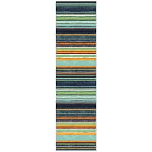 Ottohome Collection Non-Slip Rubberback Striped 3x10 Indoor Runner Rug, 2 ft. 7 in. x 9 ft. 10 in., Multicolor