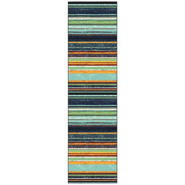 Ottomanson Ottohome Collection Non-Slip Rubberback Striped 3x10 Indoor Runner Rug, 2 ft. 7 in. x 9 ft. 10 in., Multicolor