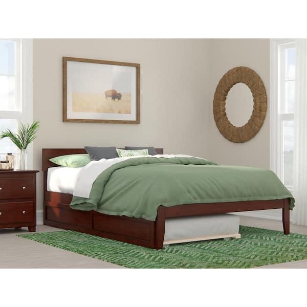 AFI Boston Walnut Queen Bed with Twin Extra Long Trundle