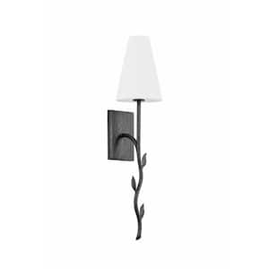 Elwyn 6 In. 1 Light Black Iron Finish Wall Sconce With Off White Linen  Shade