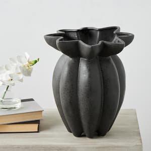 15 in. Black Speckle Textured Ceramic Decorative Vase with Tulip Style Opening