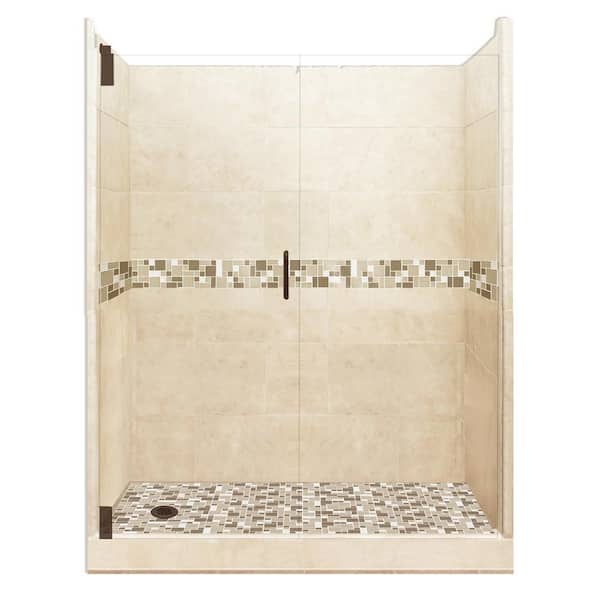 American Bath Factory Tuscany Grand Hinged 32 in. x 60 in. x 80 in. Left Drain Alcove Shower Kit in Desert Sand and Old Bronze Hardware