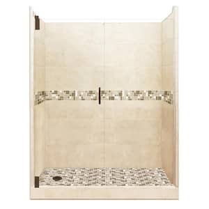 Tuscany Grand Hinged 42 in. x 60 in. x 80 in. Left Drain Alcove Shower Kit in Desert Sand and Old Bronze Hardware