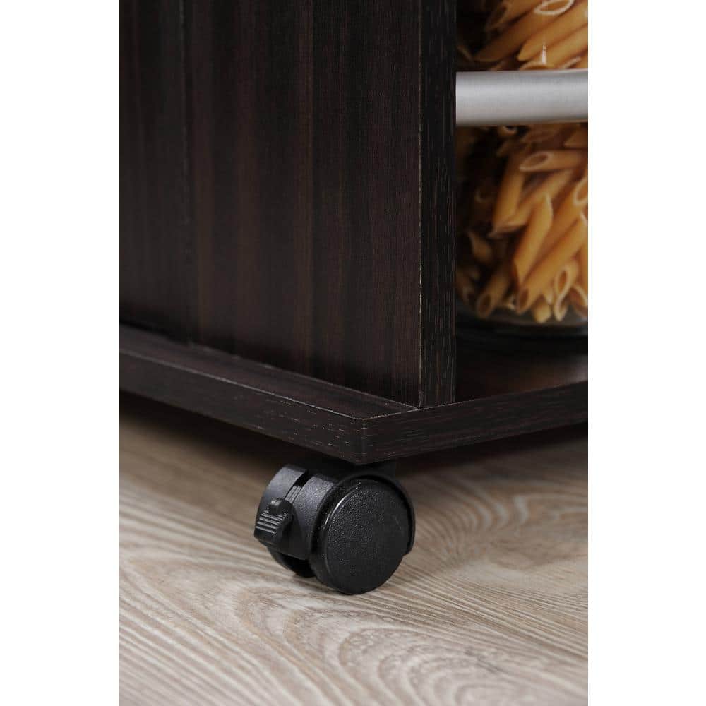 Elegant Chocolate Brown Wheeled Kitchen Island with Spice & Towel Rack