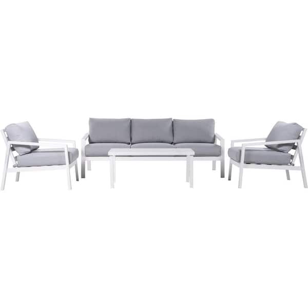 MOD Greyson 4-Piece Aluminum Patio Conversation Set with Side Chairs, Sofa and Table